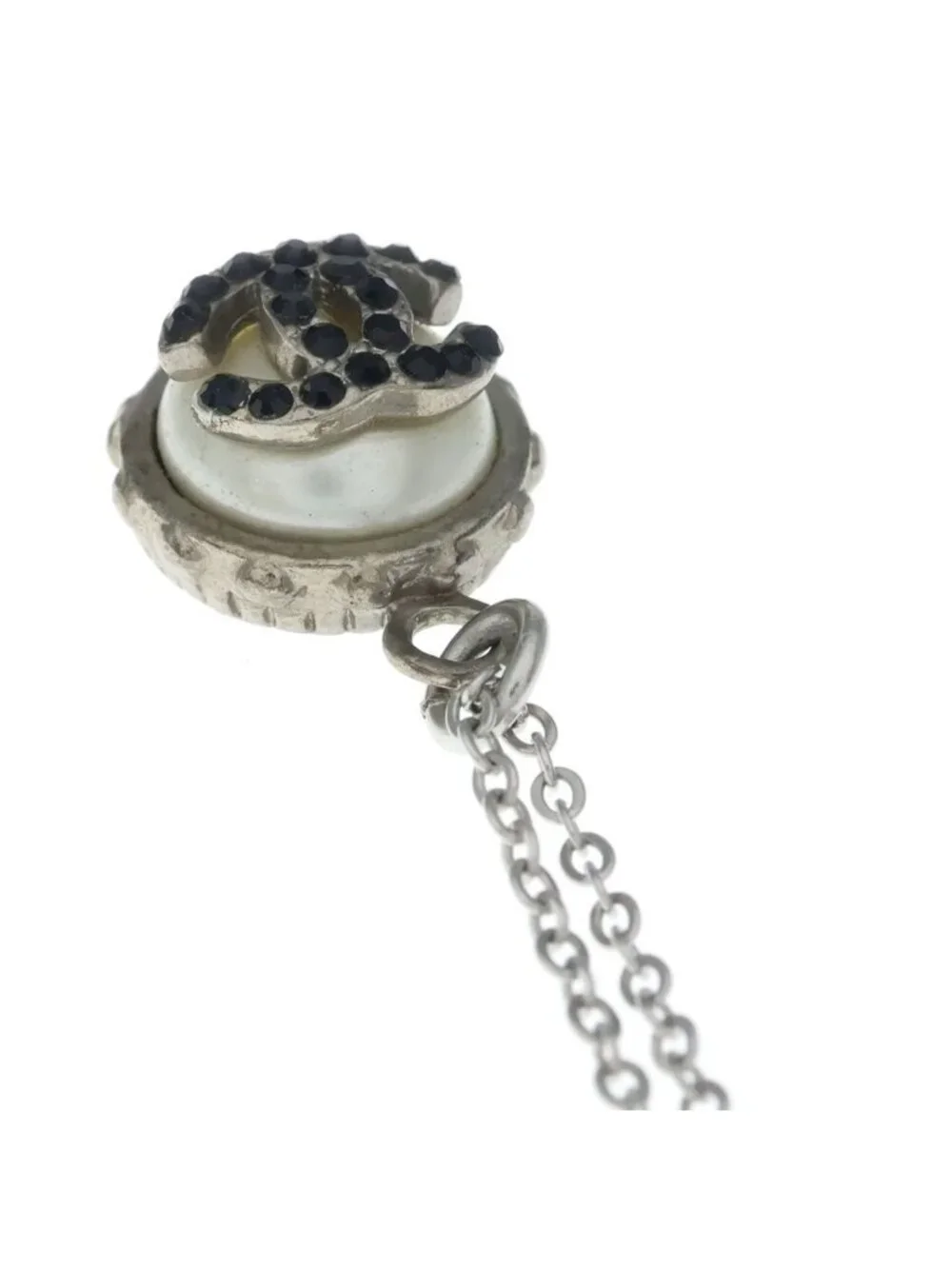 Chanel CC Logo Necklace Silver Metal